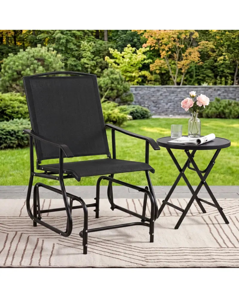 Outdoor Glider Chair with Metal Frame and Armrests-Black - Black - Patio Rocking Chairs & Gliders