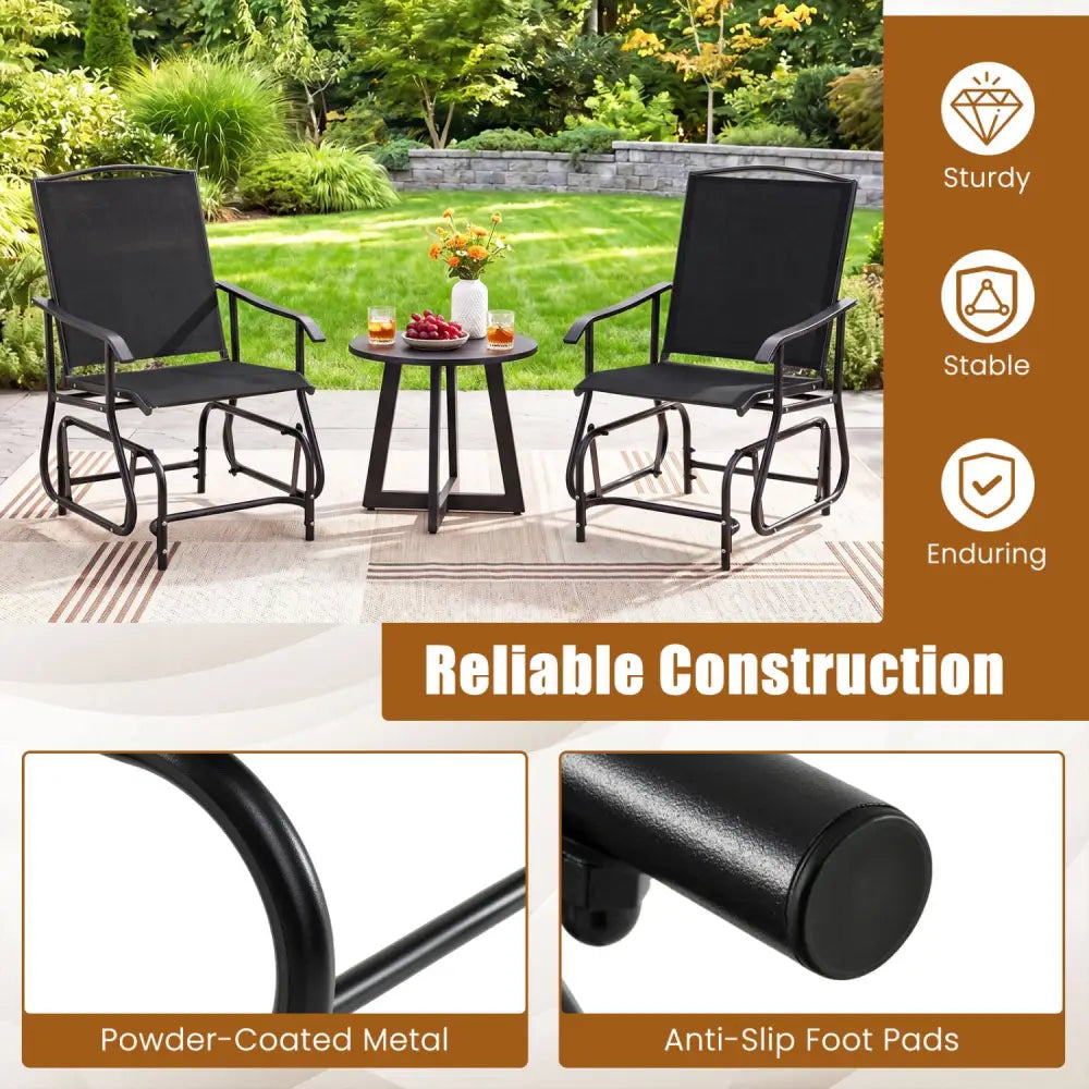 Outdoor Glider Chair with Metal Frame and Armrests-Black - Black - Patio Rocking Chairs & Gliders