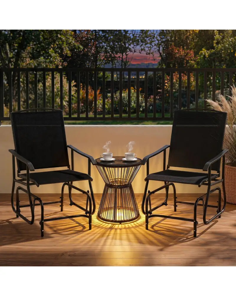 Outdoor Glider Chair with Metal Frame and Armrests-Black - Black - Patio Rocking Chairs & Gliders