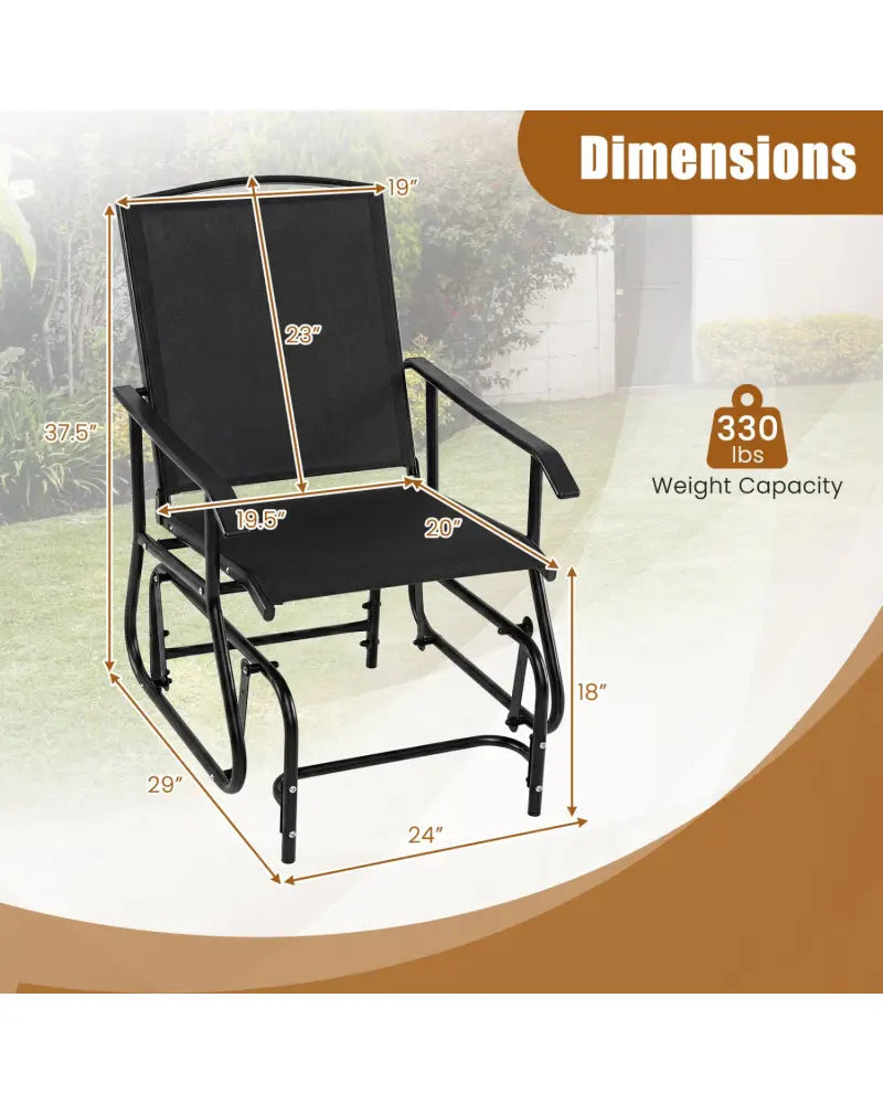 Outdoor Glider Chair with Metal Frame and Armrests-Black - Black - Patio Rocking Chairs & Gliders