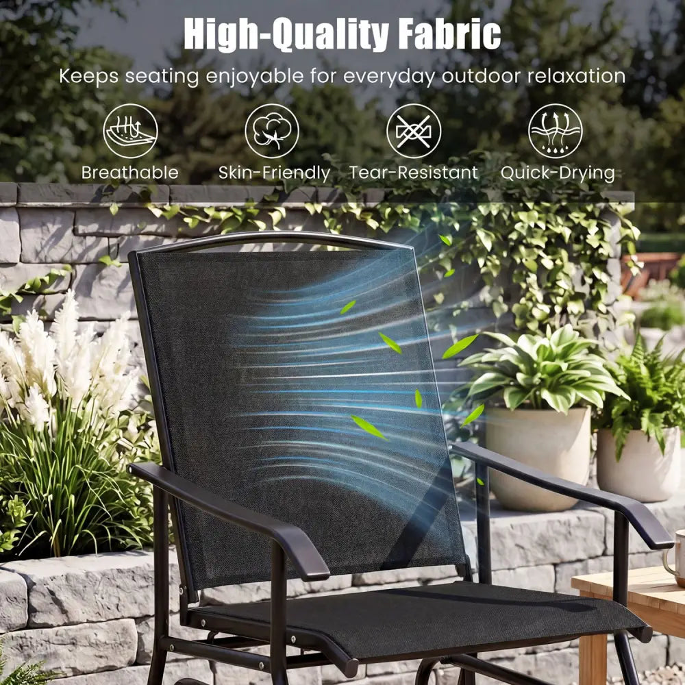 Outdoor Glider Chair with Metal Frame and Armrests-Black - Black - Patio Rocking Chairs & Gliders
