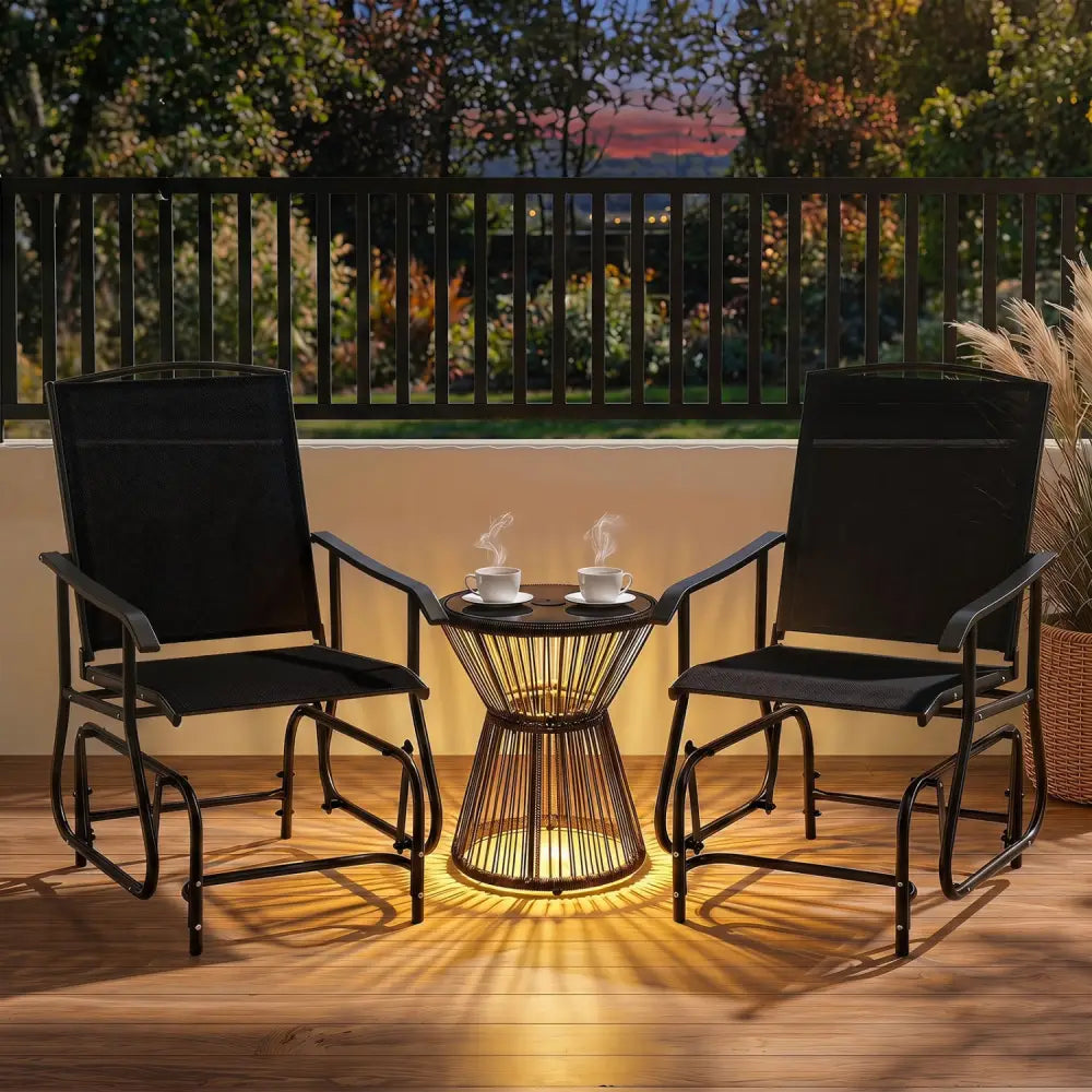 Outdoor Glider Chair with Metal Frame and Armrests-Black - Black - Patio Rocking Chairs & Gliders