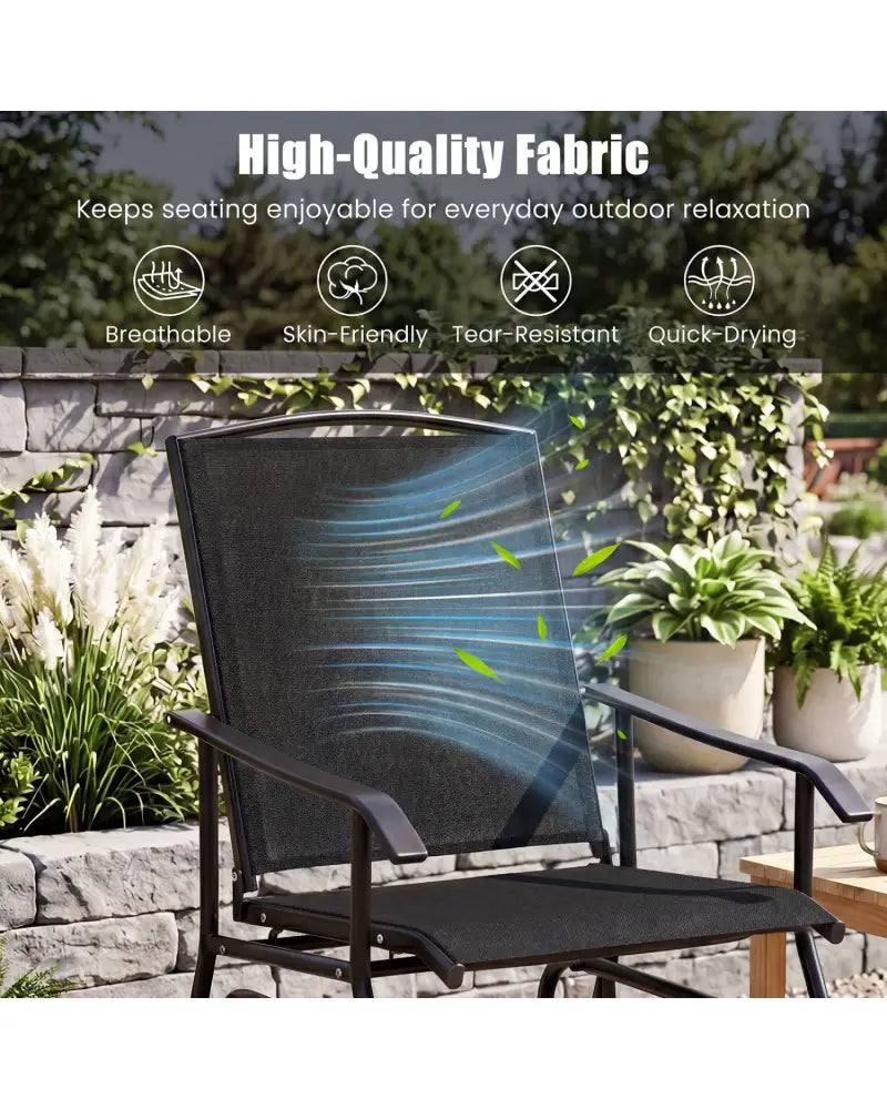 Outdoor Glider Chair with Metal Frame and Armrests-Black - Black - Patio Rocking Chairs & Gliders