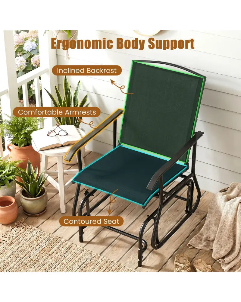 Outdoor Glider Chair with Metal Frame and Armrests-Black - Black - Patio Rocking Chairs & Gliders