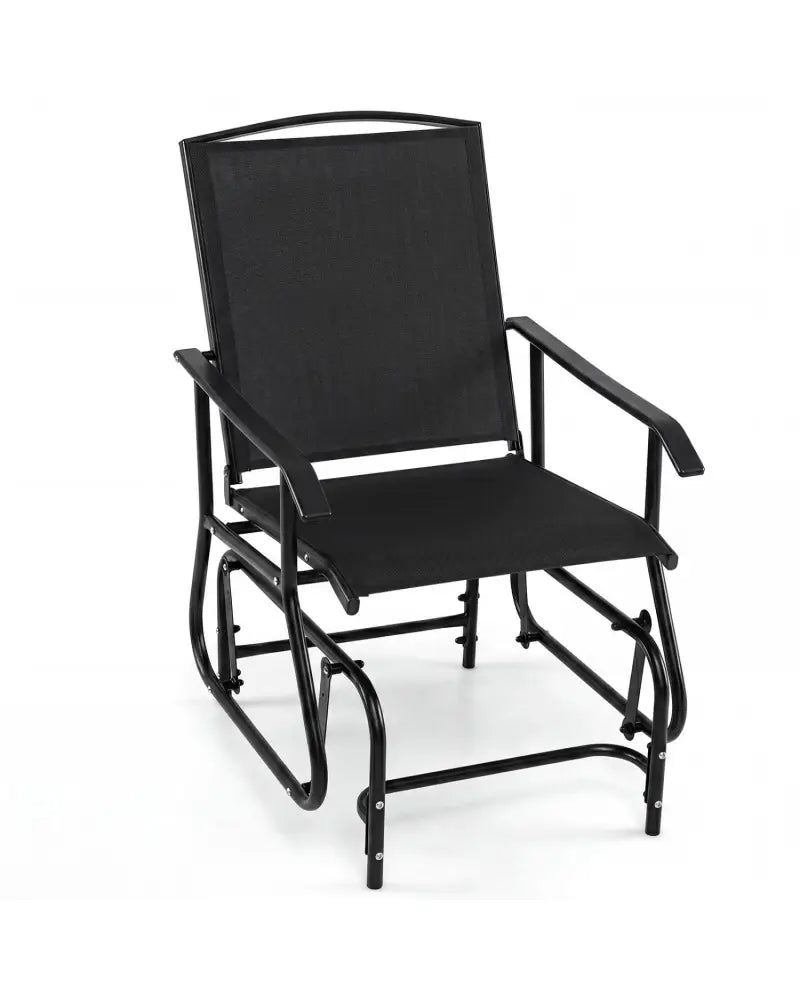 Outdoor Glider Chair with Metal Frame and Armrests-Black - Black - Patio Rocking Chairs & Gliders