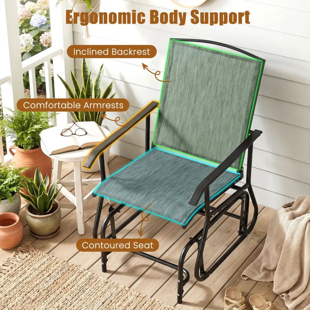 Outdoor Glider Chair with Metal Frame and Armrests-Gray - Gray - Patio Rocking Chairs & Gliders