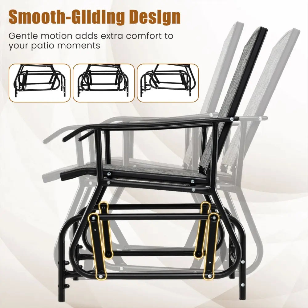 Outdoor Glider Chair with Metal Frame and Armrests-Gray - Gray - Patio Rocking Chairs & Gliders