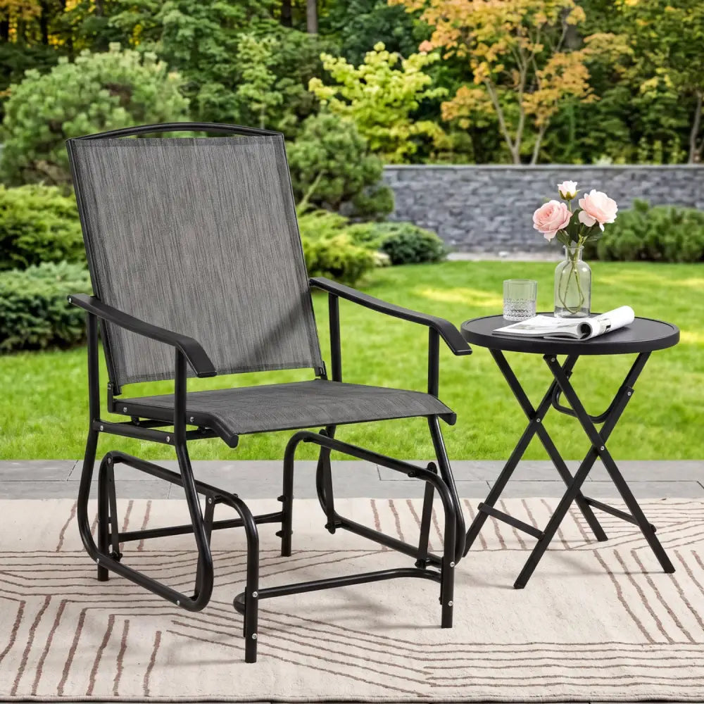 Outdoor Glider Chair with Metal Frame and Armrests-Gray - Gray - Patio Rocking Chairs & Gliders