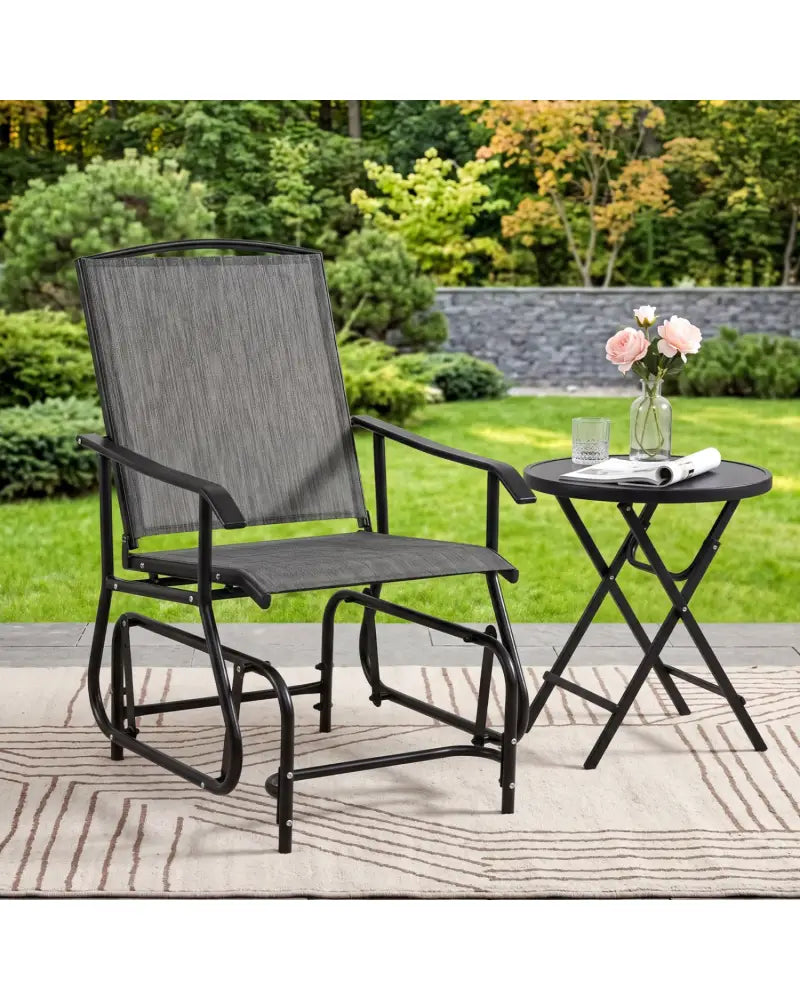 Outdoor Glider Chair with Metal Frame and Armrests-Gray - Gray - Patio Rocking Chairs & Gliders
