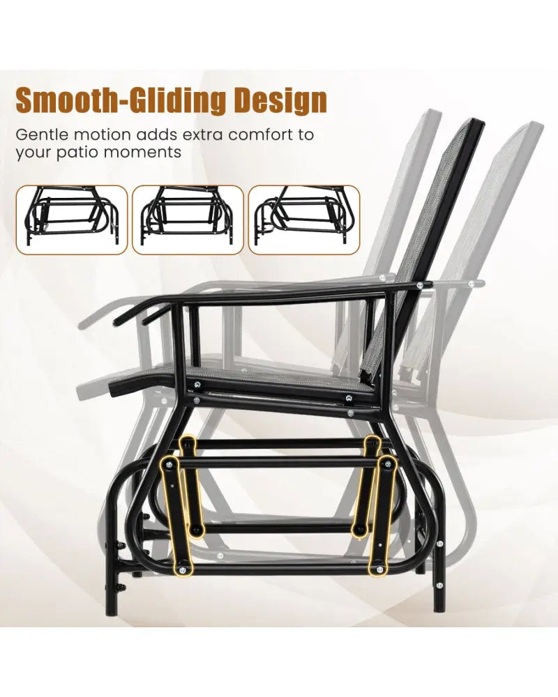Outdoor Glider Chair with Metal Frame and Armrests-Gray - Gray - Patio Rocking Chairs & Gliders