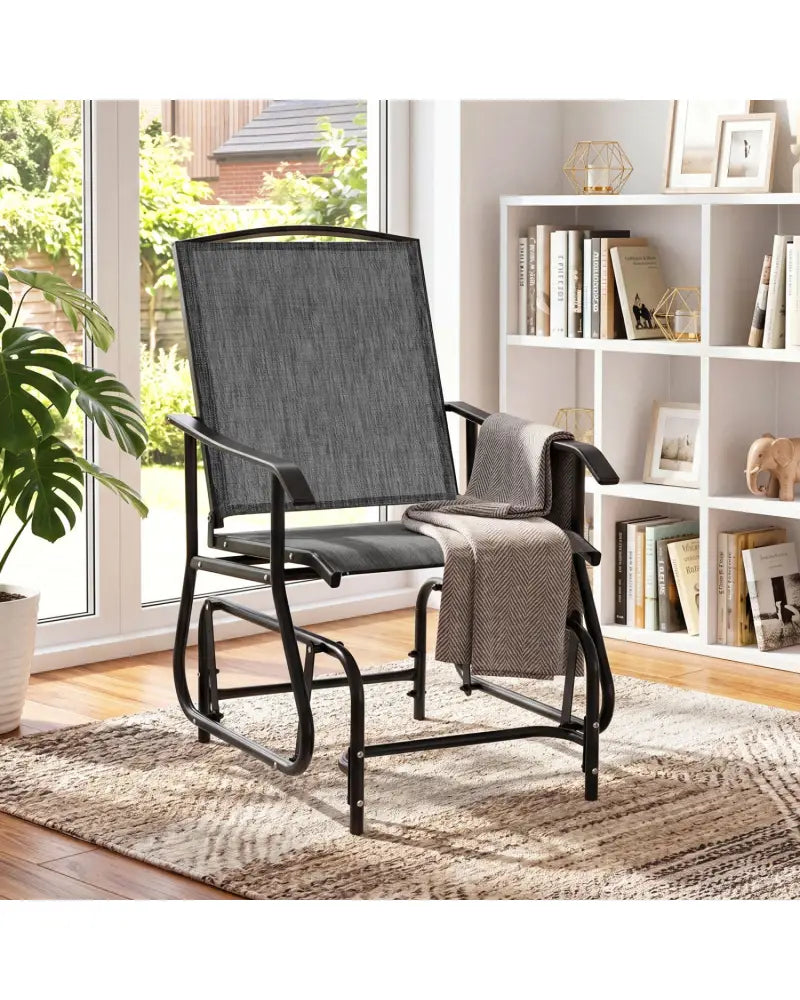 Outdoor Glider Chair with Metal Frame and Armrests-Gray - Gray - Patio Rocking Chairs & Gliders