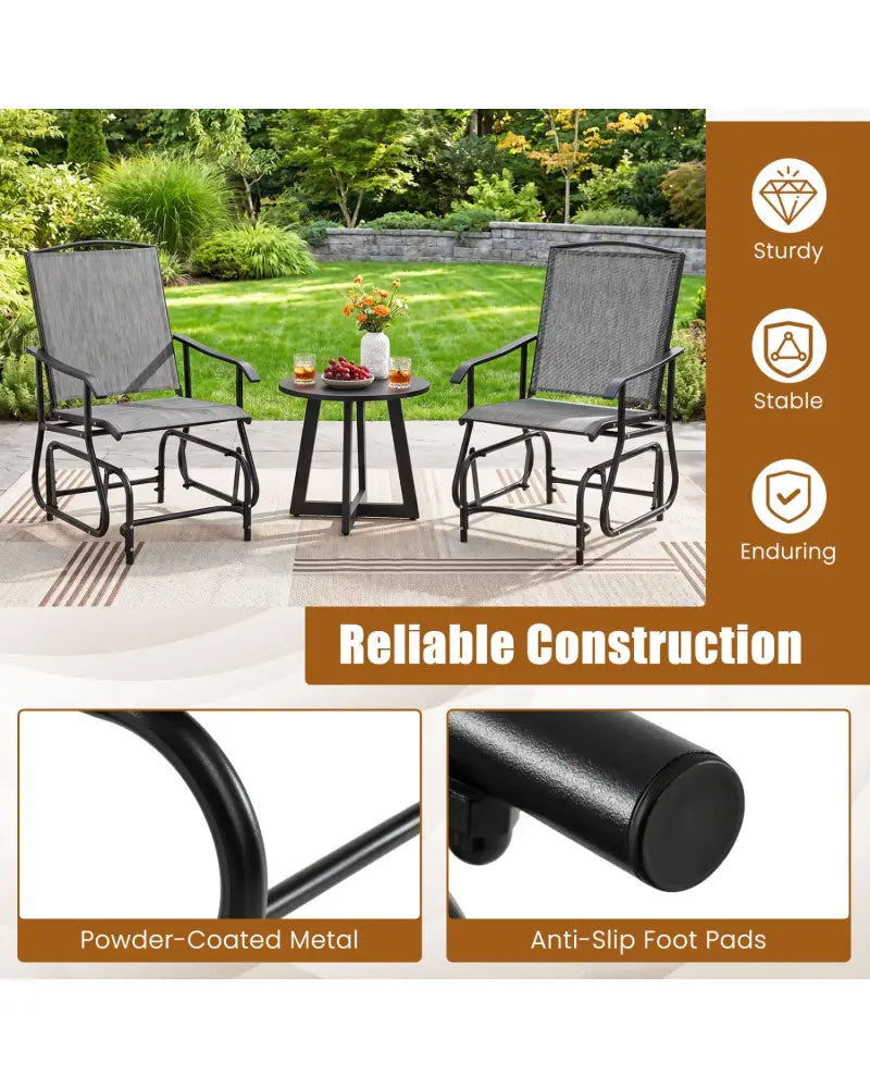 Outdoor Glider Chair with Metal Frame and Armrests-Gray - Gray - Patio Rocking Chairs & Gliders