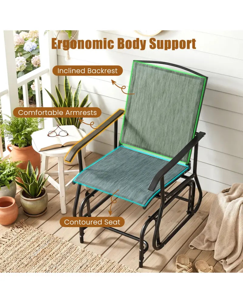 Outdoor Glider Chair with Metal Frame and Armrests-Gray - Gray - Patio Rocking Chairs & Gliders