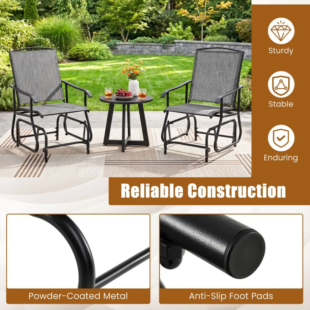 Outdoor Glider Chair with Metal Frame and Armrests-Gray - Gray - Patio Rocking Chairs & Gliders