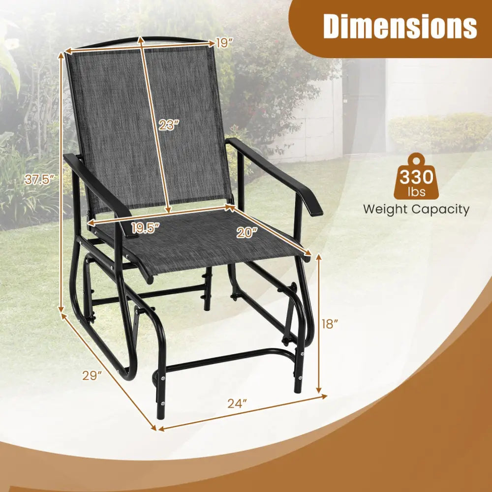 Outdoor Glider Chair with Metal Frame and Armrests-Gray - Gray - Patio Rocking Chairs & Gliders