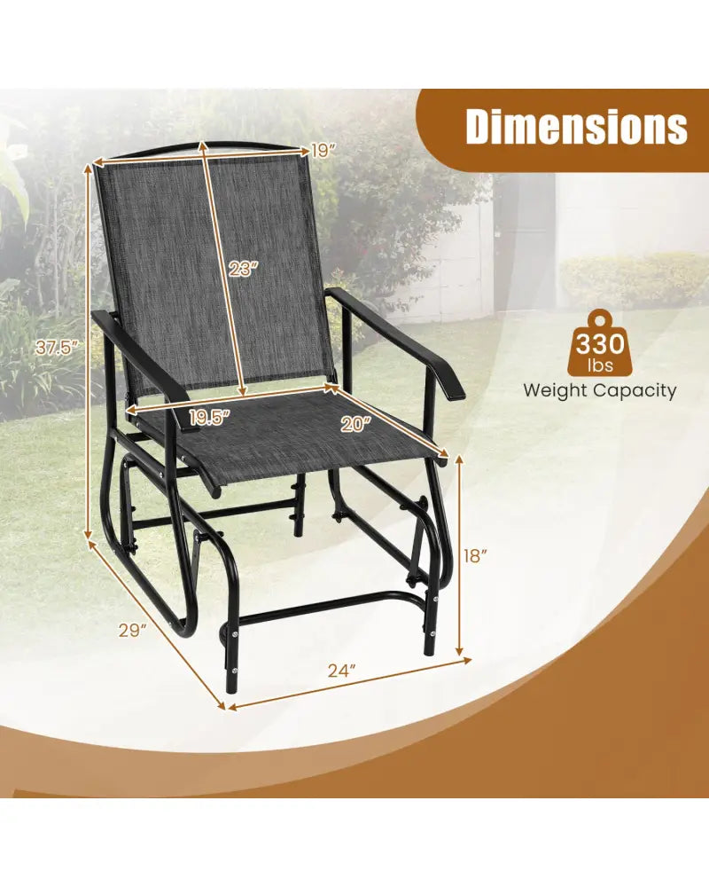 Outdoor Glider Chair with Metal Frame and Armrests-Gray - Gray - Patio Rocking Chairs & Gliders