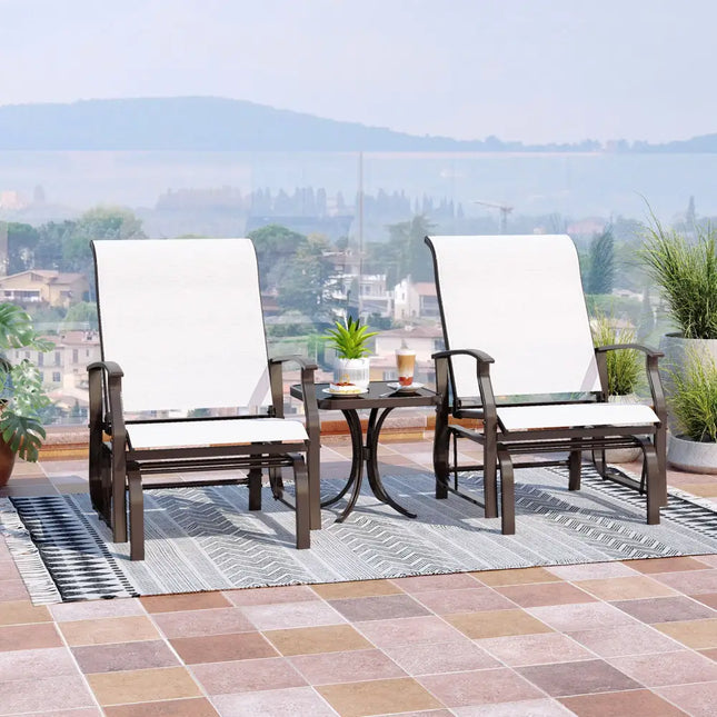 Outdoor Glider Chairs Set of 2 with Ergonomic Backrest and Seat-Beige - Beige - Patio Rocking Chairs & Gliders