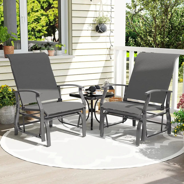 Outdoor Glider Chairs Set of 2 with Ergonomic Backrest and Seat-Gray - Gray - Patio Rocking Chairs & Gliders