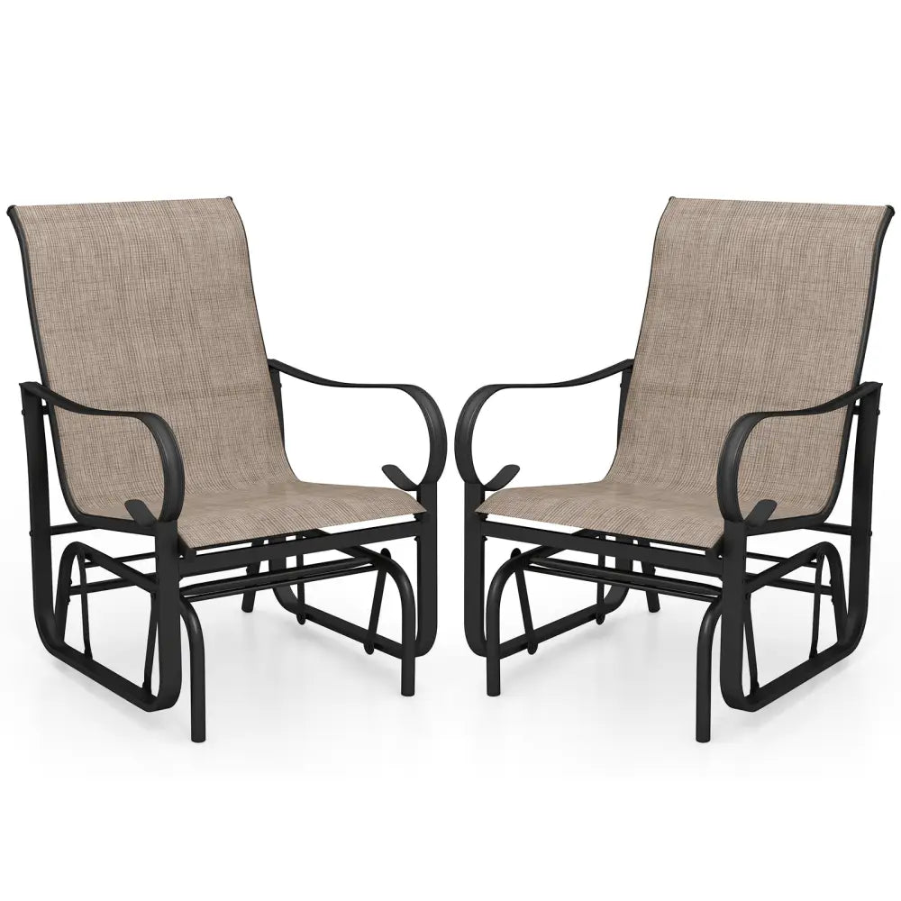 Outdoor Glider Chairs Set of 2 with High Backrest Breathable Mesh Fabric and Metal Frame-Black and Brown - Black &