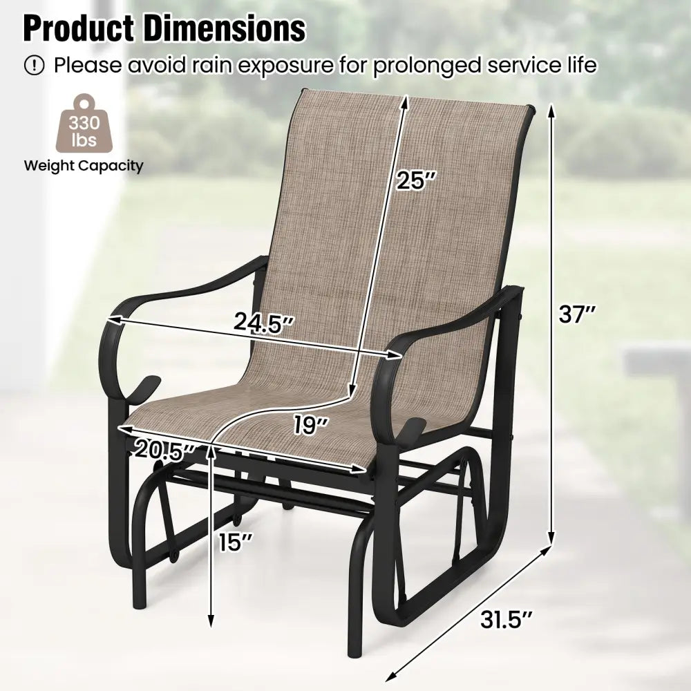 Outdoor Glider Chairs Set of 2 with High Backrest Breathable Mesh Fabric and Metal Frame-Black and Brown - Black &