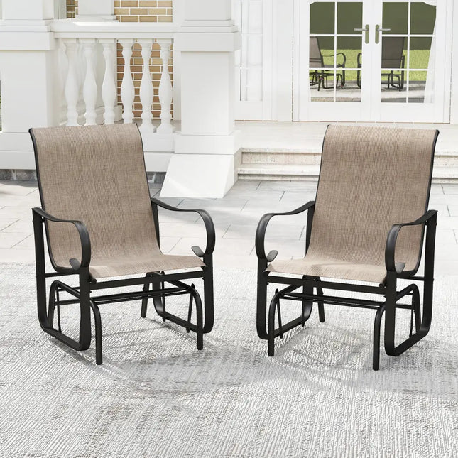 Outdoor Glider Chairs Set of 2 with High Backrest Breathable Mesh Fabric and Metal Frame-Black and Brown - Black &