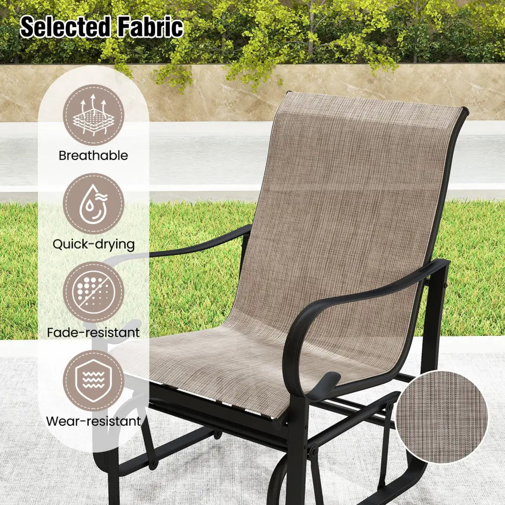 Outdoor Glider Chairs Set of 2 with High Backrest Breathable Mesh Fabric and Metal Frame-Black and Brown - Black &