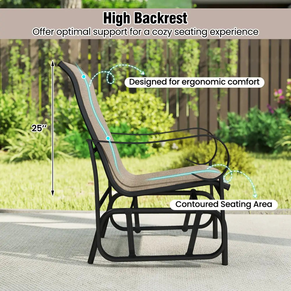 Outdoor Glider Chairs Set of 2 with High Backrest Breathable Mesh Fabric and Metal Frame-Black and Brown - Black &