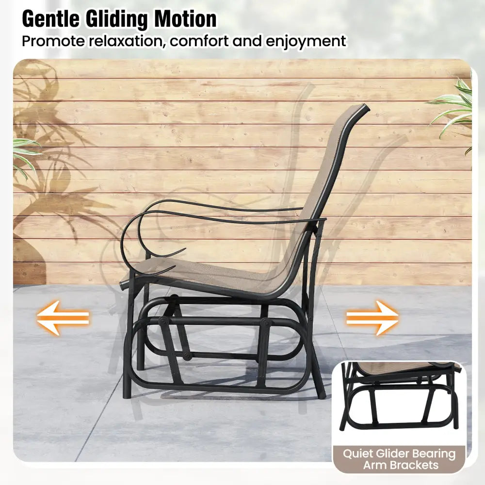 Outdoor Glider Chairs Set of 2 with High Backrest Breathable Mesh Fabric and Metal Frame-Black and Brown - Black &