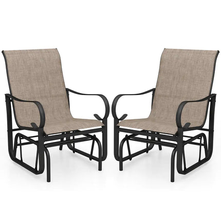 Outdoor Glider Chairs Set of 2 with High Backrest Breathable Mesh Fabric and Metal FrameBlack and Brown - Oasis Home Essentials