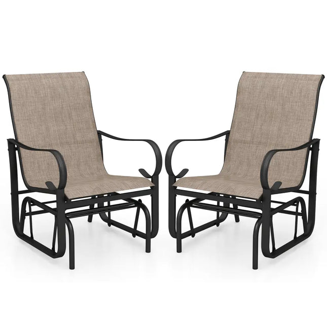 Outdoor Glider Chairs Set of 2 with High Backrest Breathable Mesh Fabric and Metal FrameBlack and Brown - Oasis Home Essentials