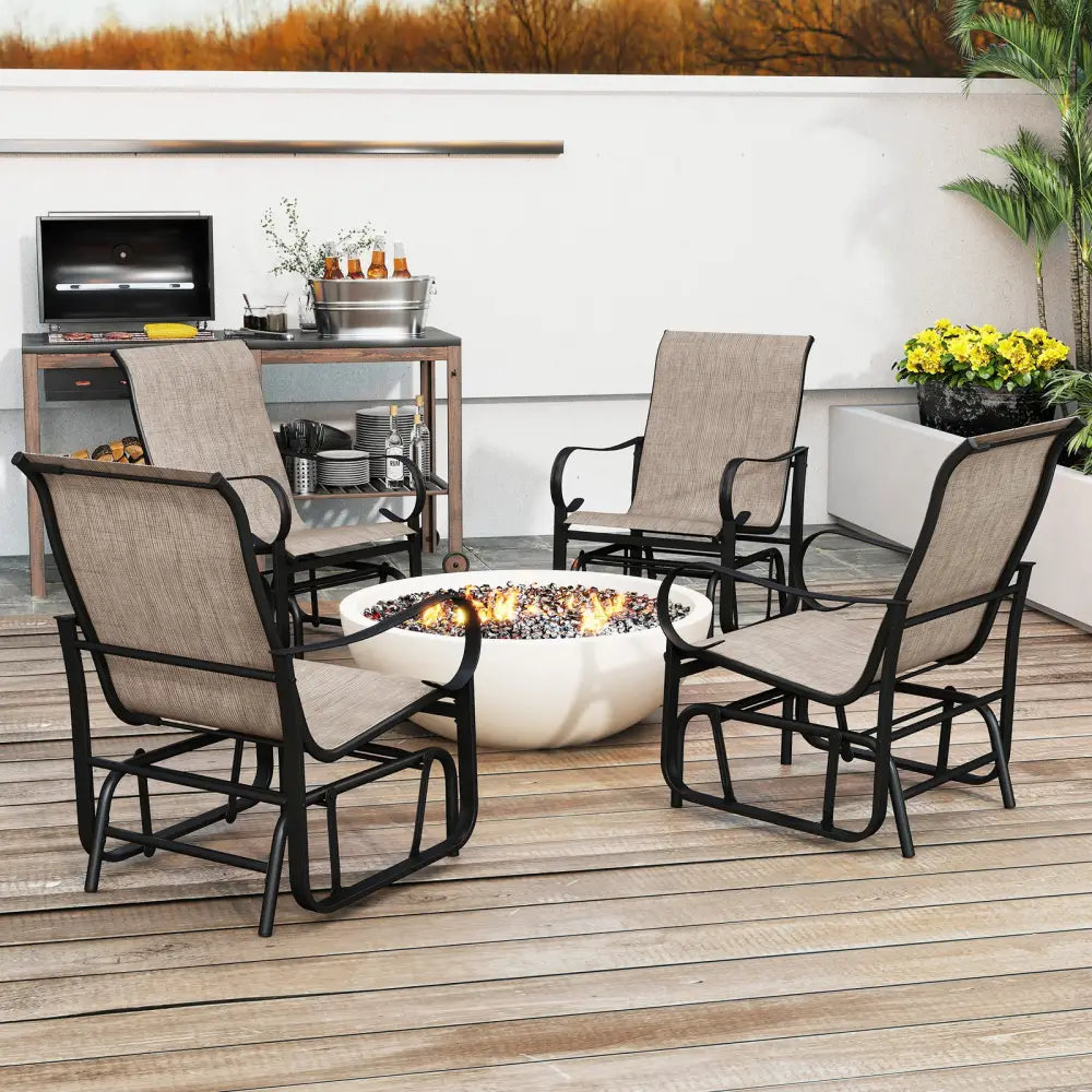Outdoor Glider Chairs Set of 2 with High Backrest Breathable Mesh Fabric and Metal Frame-Black and Brown - Black &