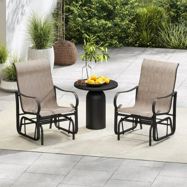 Outdoor Glider Chairs Set of 2 with High Backrest Breathable Mesh Fabric and Metal Frame-Black and Brown - Black &