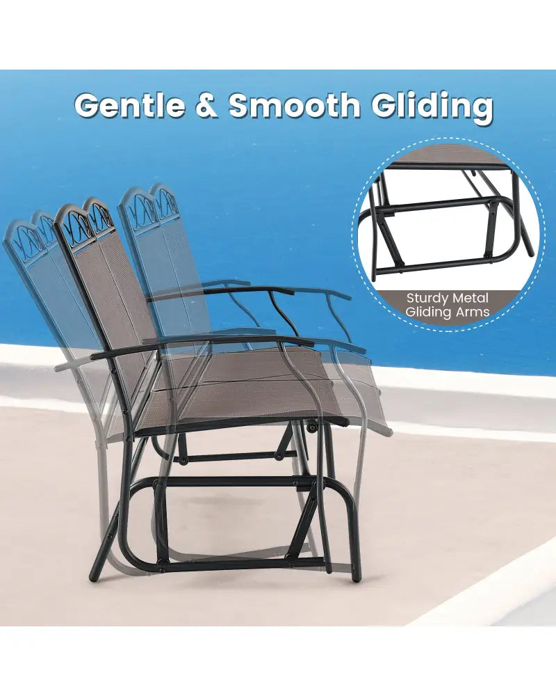 Outdoor Gliding Loveseat Chair with Tempered Glass Coffee Table-2 Pieces - Brown - Patio Conversation Sets
