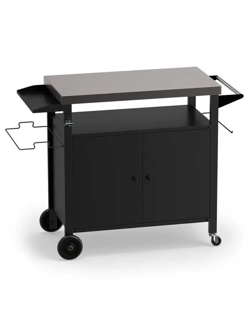 Outdoor Grill Cart with Stainless Steel Top & 2-Door Cabinet for BBQ Camping-Black - Black - Outdoor Grills