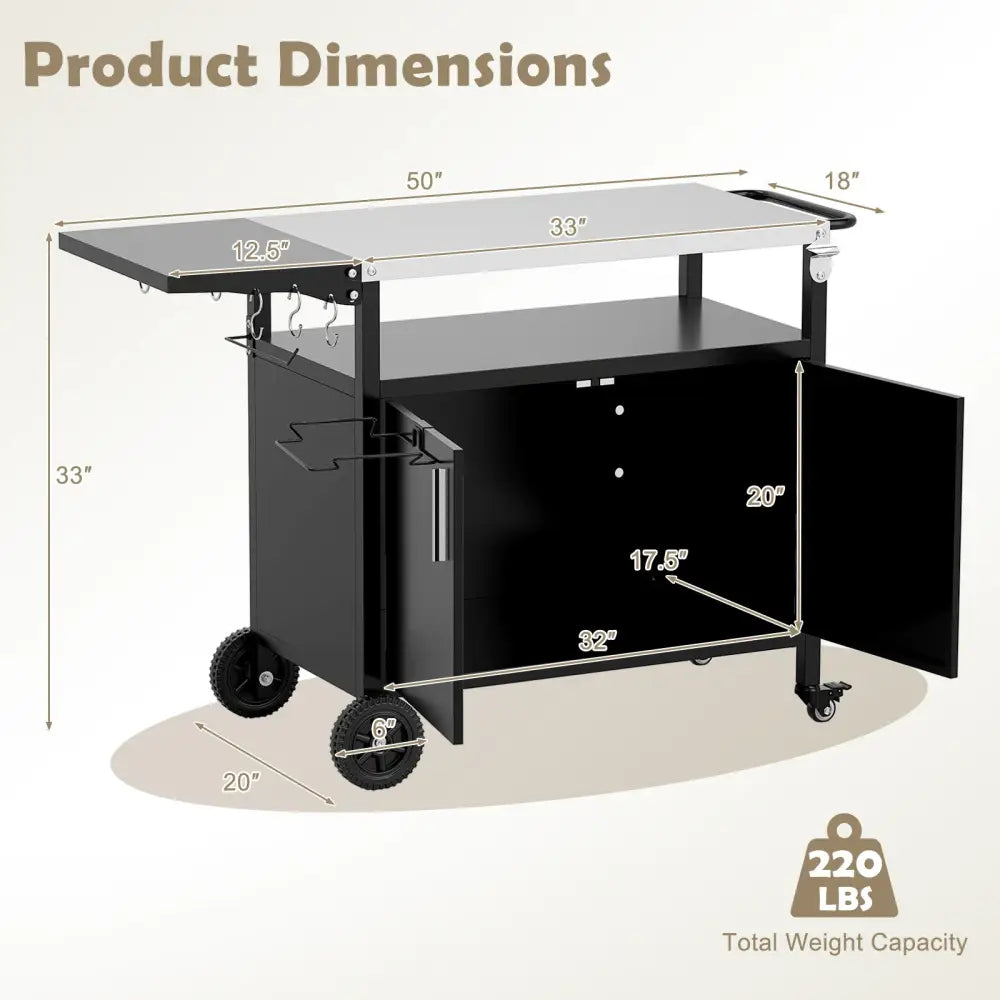 Outdoor Grill Cart with Storage and Folding Stainless Steel Top-Black - Black - Outdoor Grills
