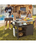 Outdoor Grill Cart with Storage Cabinet Shelves and Stainless Steel Top-Brown - Brown - Outdoor Grills