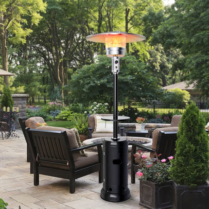 Outdoor Heater Propane Standing LP Gas Steel with Table and Wheels-Black - Black - Patio Heaters