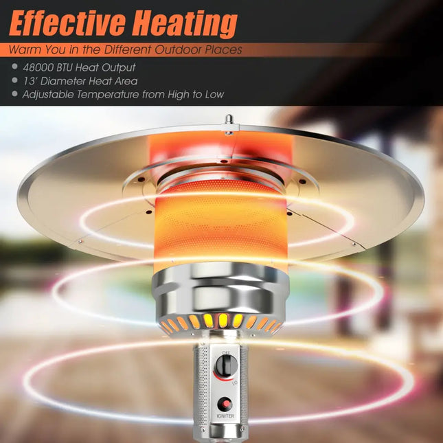 Outdoor Heater Propane Standing LP Gas Steel with Table and Wheels-Silver - Silver - Patio Heaters