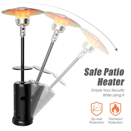Outdoor Heater Propane Standing LP Gas Steel with Table and Wheels-Black - Black - Patio Heaters
