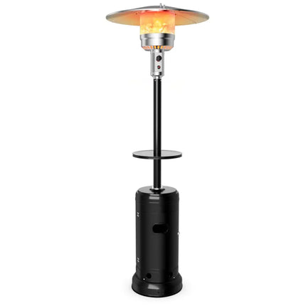 Outdoor Heater Propane Standing LP Gas Steel with Table and Wheels-Black - Black - Patio Heaters