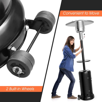 Outdoor Heater Propane Standing LP Gas Steel with Table and Wheels-Black - Black - Patio Heaters
