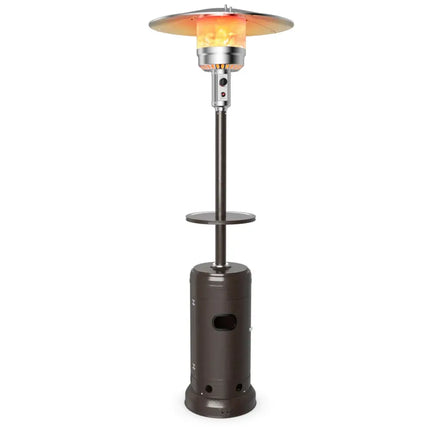 Outdoor Heater Propane Standing LP Gas Steel with Table & Wheels-Brown - Brown - Patio Heaters
