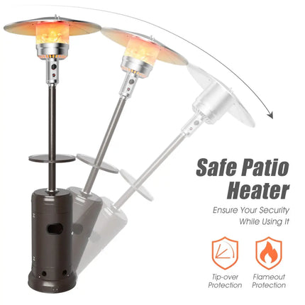 Outdoor Heater Propane Standing LP Gas Steel with Table & Wheels-Brown - Brown - Patio Heaters