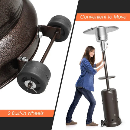 Outdoor Heater Propane Standing LP Gas Steel with Table & Wheels-Brown - Brown - Patio Heaters