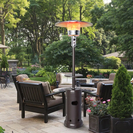 Outdoor Heater Propane Standing LP Gas Steel with Table & Wheels-Brown - Brown - Patio Heaters