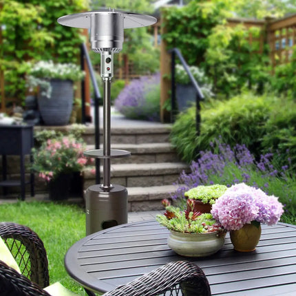 Outdoor Heater Propane Standing LP Gas Steel with Table & Wheels-Brown - Brown - Patio Heaters