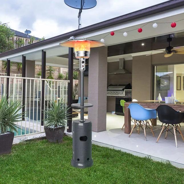 Outdoor Heater Propane Standing LP Gas Steel with Table & Wheels-Gray - Gray - Patio Heaters
