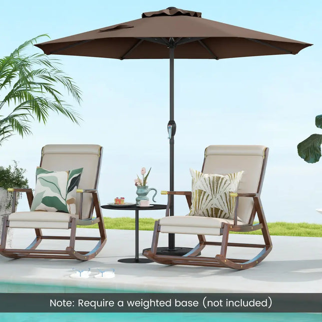 Outdoor Heavy Duty Market Umbrella with Crank Handle and 8 Sturdy Ribs-Brown - Brown - Outdoor Umbrellas