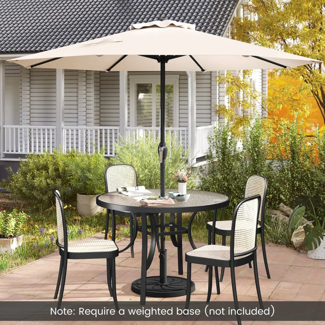 Outdoor Heavy Duty Market Umbrella with Crank Handle and 8 Sturdy Ribs-Beige - Beige - Outdoor Umbrellas