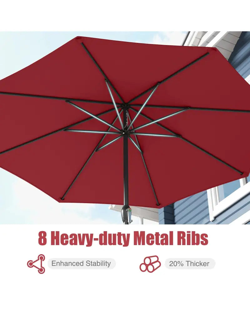 Outdoor Heavy Duty Market Umbrella with Crank Handle and 8 Sturdy Ribs-Red - Red - Outdoor Umbrellas